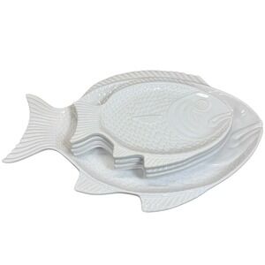 SECLA Portugal Fish Platter & Plates White Ceramic Embossed Porta Set Of 5